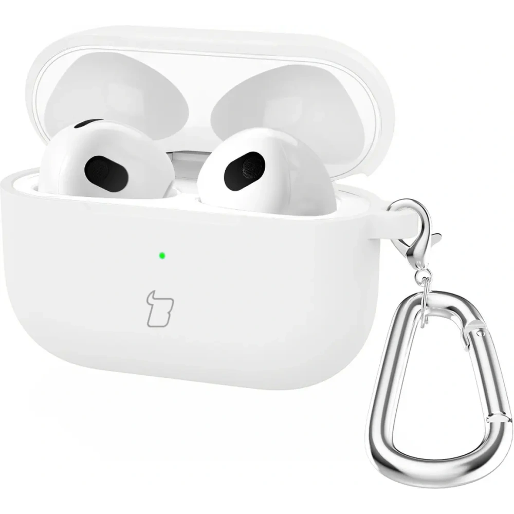 Silikonowe etui z karabińczykiem Bizon Case Headphone Silicone do Apple AirPods 4 białe