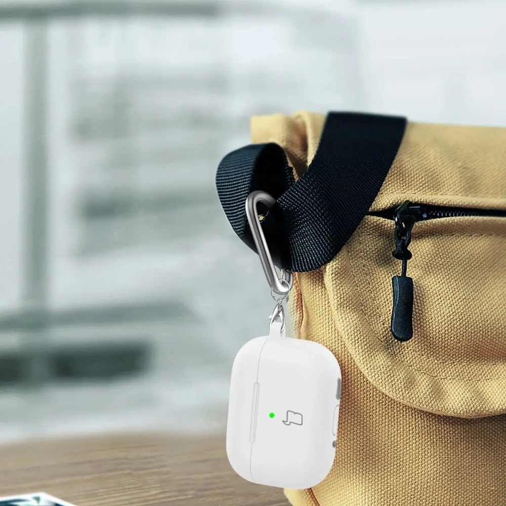 Silikonowe etui z karabińczykiem Bizon Case Headphone Silicone do Apple AirPods 4 białe