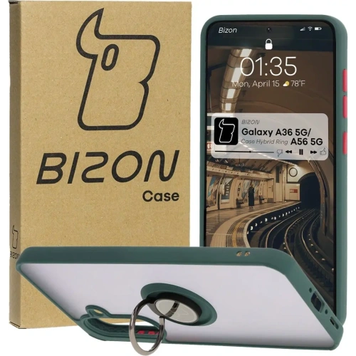 Kup Etui z uchwytem na palec Bizon Case Hybrid Ring do Samsung Galaxy A36 5G / A56 5G kouřové s tmavě zeleným rámečkem - BIZ7999 - {ean13} - Sklep Home Screen