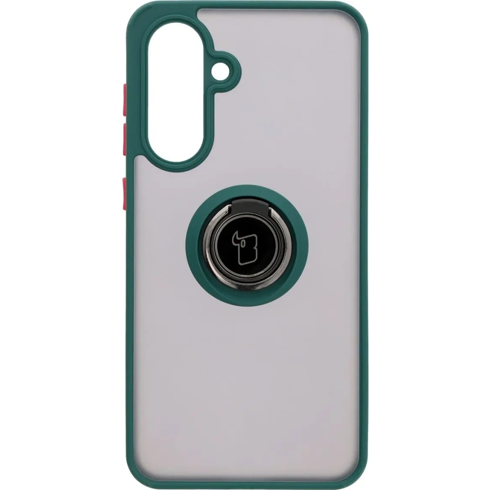 Etui z uchwytem na palec Bizon Case Hybrid Ring do Samsung Galaxy A36 5G / A56 5G przydymione z ciemnozieloną ramką