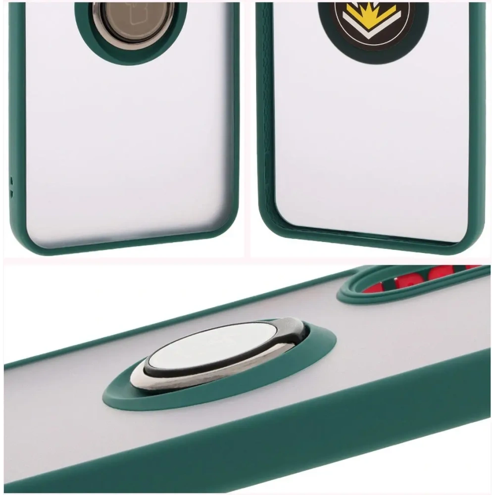 Etui z uchwytem na palec Bizon Case Hybrid Ring do Samsung Galaxy A36 5G / A56 5G przydymione z ciemnozieloną ramką