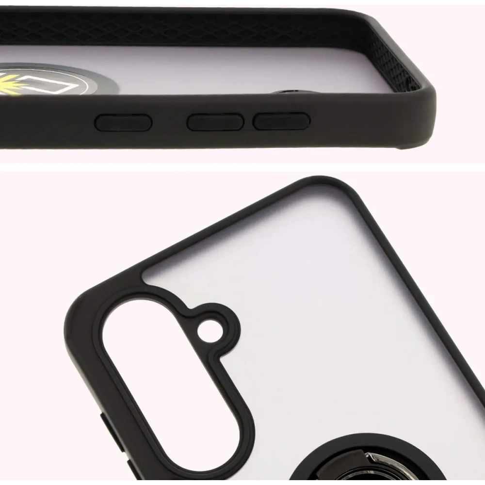 Etui z uchwytem na palec Bizon Case Hybrid Ring do Samsung Galaxy A36 5G / A56 5G przydymione z czarną ramką