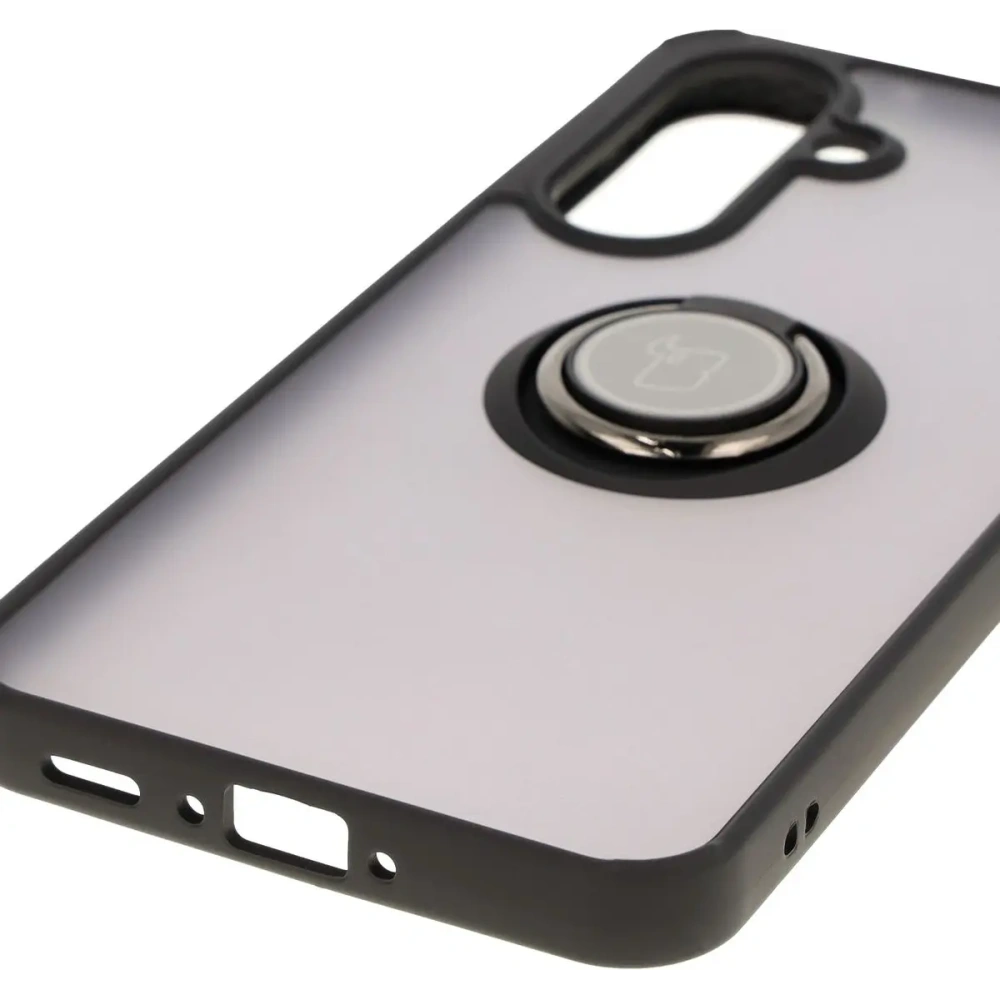 Etui z uchwytem na palec Bizon Case Hybrid Ring do Samsung Galaxy A36 5G / A56 5G przydymione z czarną ramką