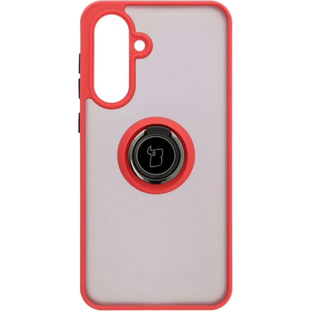Etui z uchwytem na palec Bizon Case Hybrid Ring do Samsung Galaxy A36 5G / A56 5G przydymione z czerwoną ramką