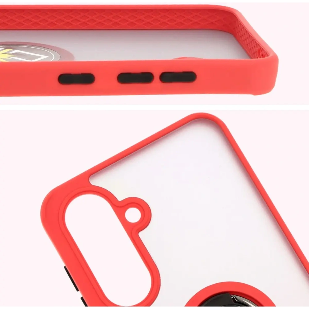 Etui z uchwytem na palec Bizon Case Hybrid Ring do Samsung Galaxy A36 5G / A56 5G przydymione z czerwoną ramką