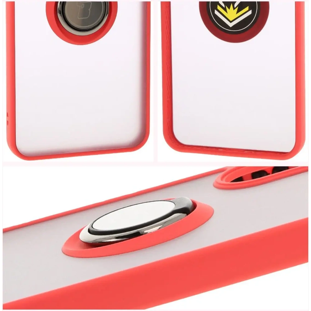Etui z uchwytem na palec Bizon Case Hybrid Ring do Samsung Galaxy A36 5G / A56 5G przydymione z czerwoną ramką