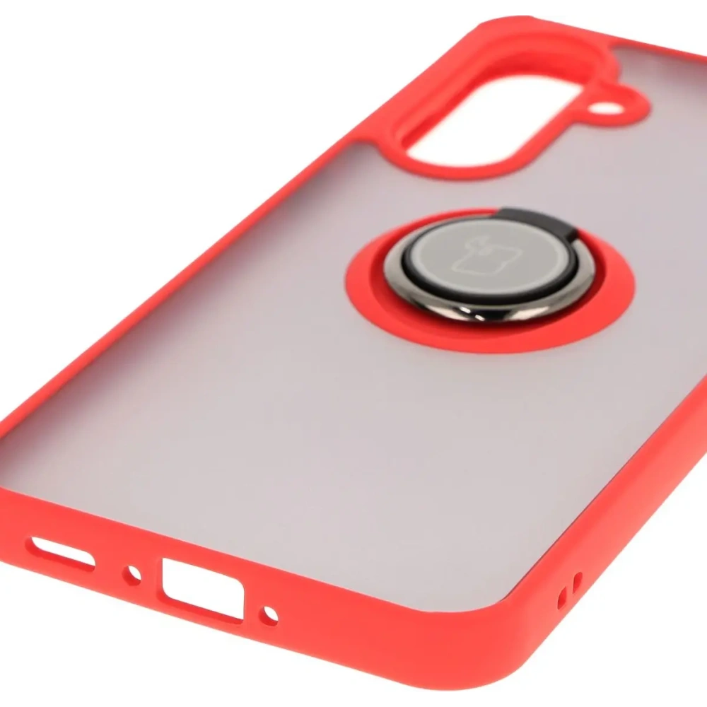 Etui z uchwytem na palec Bizon Case Hybrid Ring do Samsung Galaxy A36 5G / A56 5G przydymione z czerwoną ramką