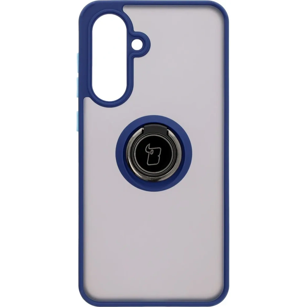 Etui z uchwytem na palec Bizon Case Hybrid Ring do Samsung Galaxy A36 5G / A56 5G przydymione z granatową ramką
