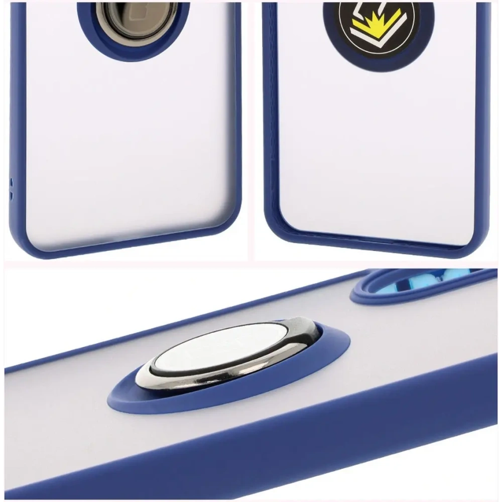 Etui z uchwytem na palec Bizon Case Hybrid Ring do Samsung Galaxy A36 5G / A56 5G przydymione z granatową ramką