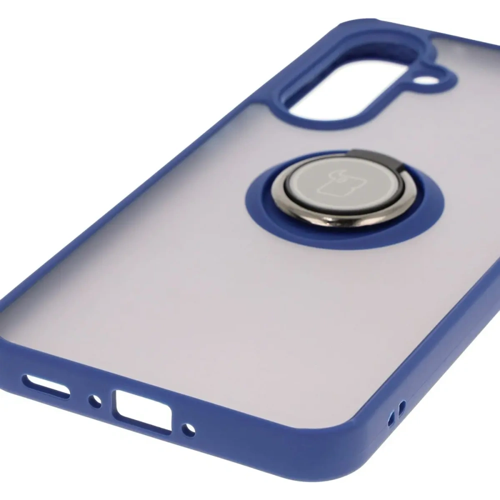 Etui z uchwytem na palec Bizon Case Hybrid Ring do Samsung Galaxy A36 5G / A56 5G przydymione z granatową ramką