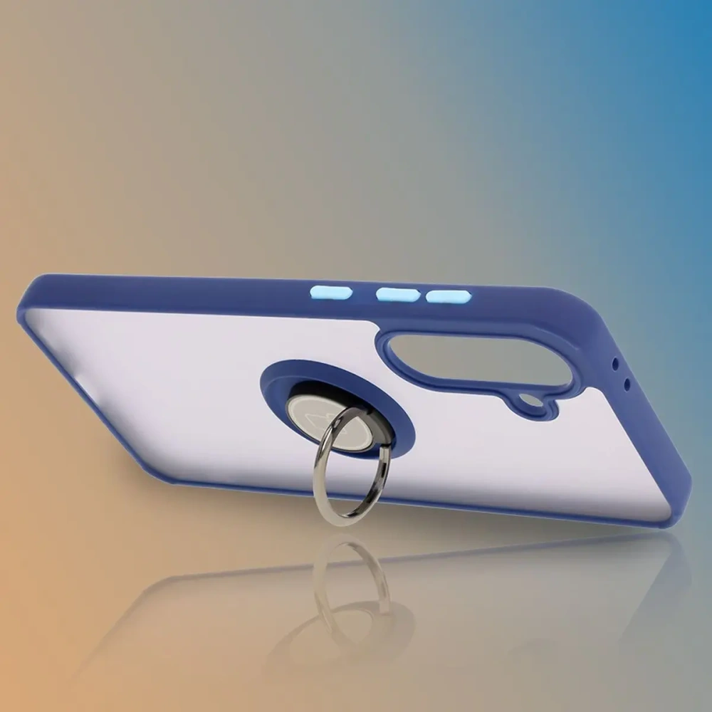 Etui z uchwytem na palec Bizon Case Hybrid Ring do Samsung Galaxy A36 5G / A56 5G przydymione z granatową ramką