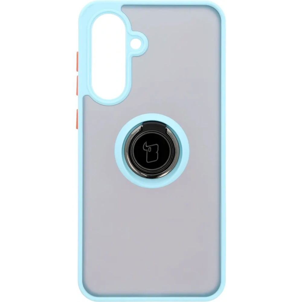 Etui z uchwytem na palec Bizon Case Hybrid Ring do Samsung Galaxy A36 5G / A56 5G przydymione z jasnoniebieską ramką