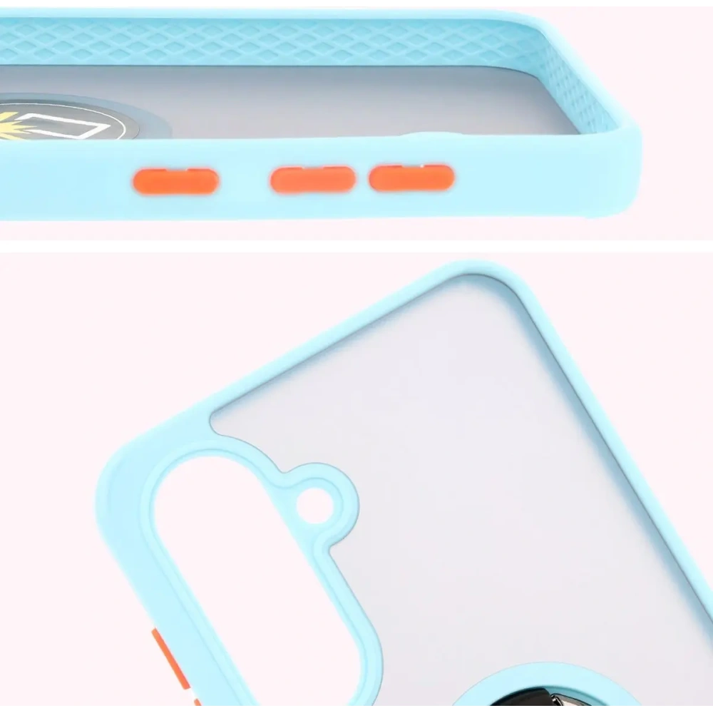 Etui z uchwytem na palec Bizon Case Hybrid Ring do Samsung Galaxy A36 5G / A56 5G przydymione z jasnoniebieską ramką