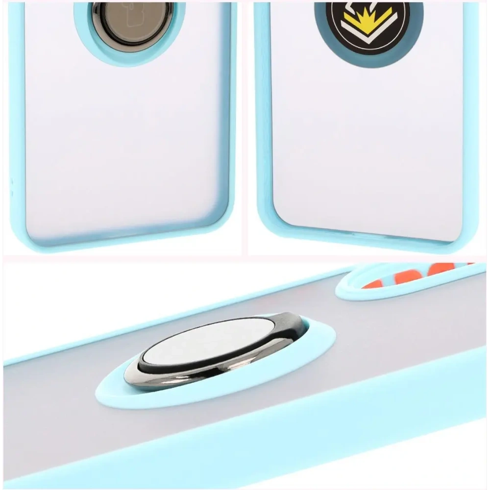 Etui z uchwytem na palec Bizon Case Hybrid Ring do Samsung Galaxy A36 5G / A56 5G przydymione z jasnoniebieską ramką