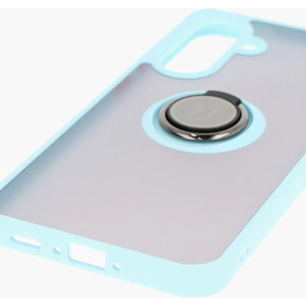 Etui z uchwytem na palec Bizon Case Hybrid Ring do Samsung Galaxy A36 5G / A56 5G przydymione z jasnoniebieską ramką