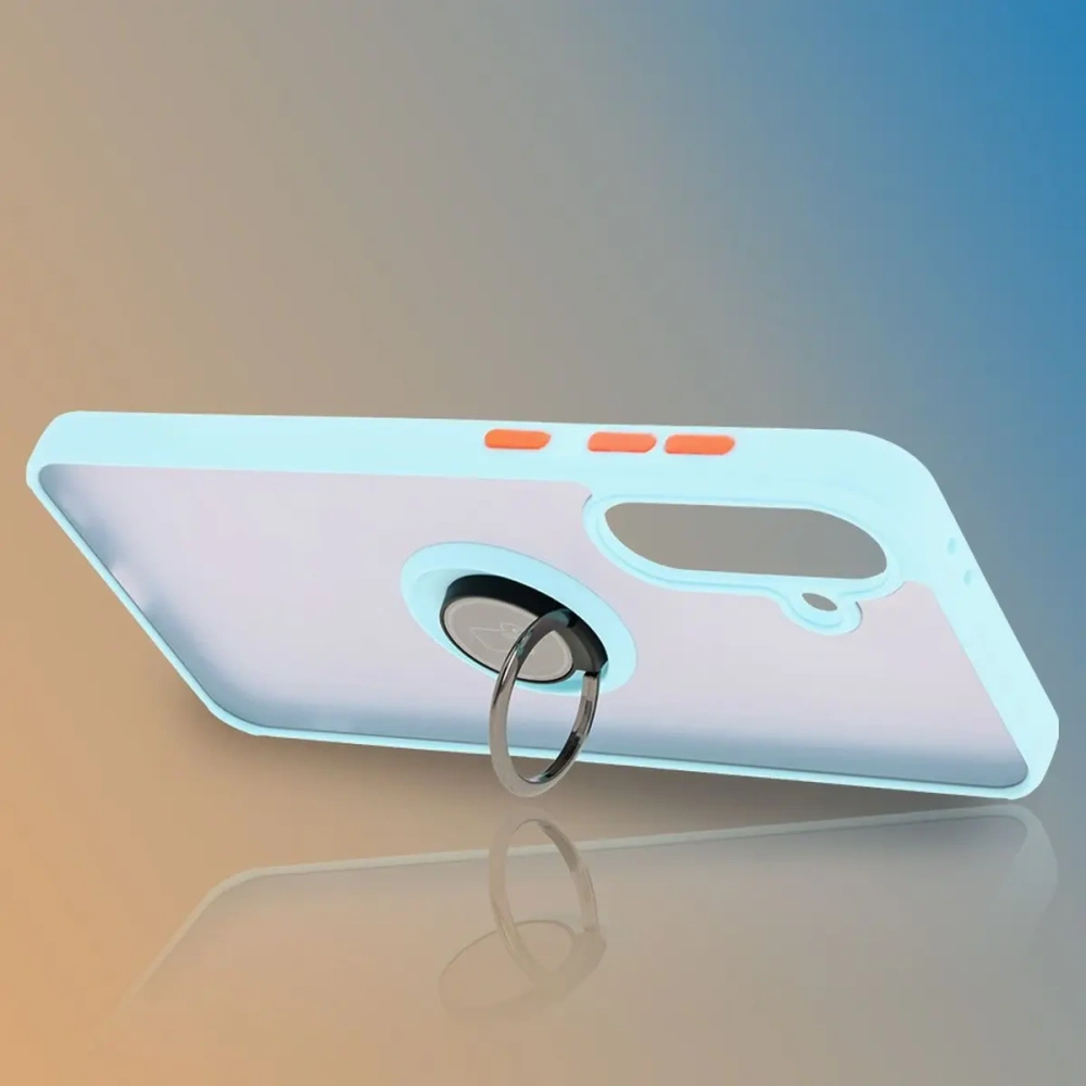 Etui z uchwytem na palec Bizon Case Hybrid Ring do Samsung Galaxy A36 5G / A56 5G przydymione z jasnoniebieską ramką