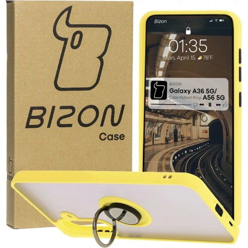 Kup Etui z uchwytem na palec Bizon Case Hybrid Ring do Samsung Galaxy A36 5G / A56 5G kouřové s žlutým rámečkem - BIZ8004 - {ean13} - Sklep Home Screen