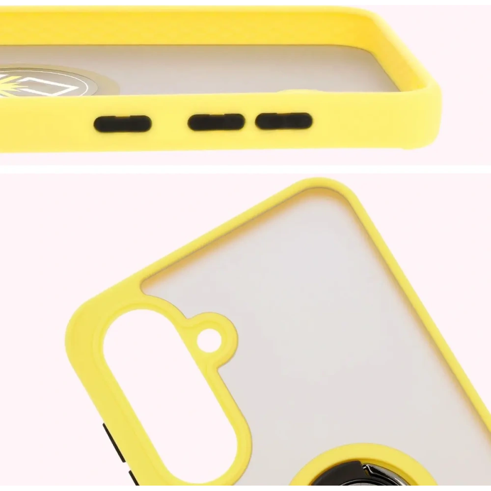 Etui z uchwytem na palec Bizon Case Hybrid Ring do Samsung Galaxy A36 5G / A56 5G przydymione z żółtą ramką