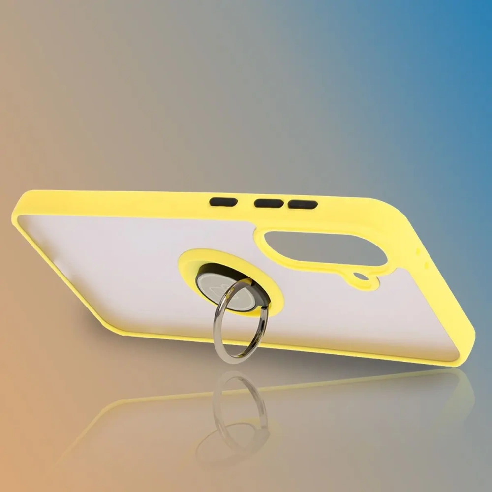 Etui z uchwytem na palec Bizon Case Hybrid Ring do Samsung Galaxy A36 5G / A56 5G przydymione z żółtą ramką