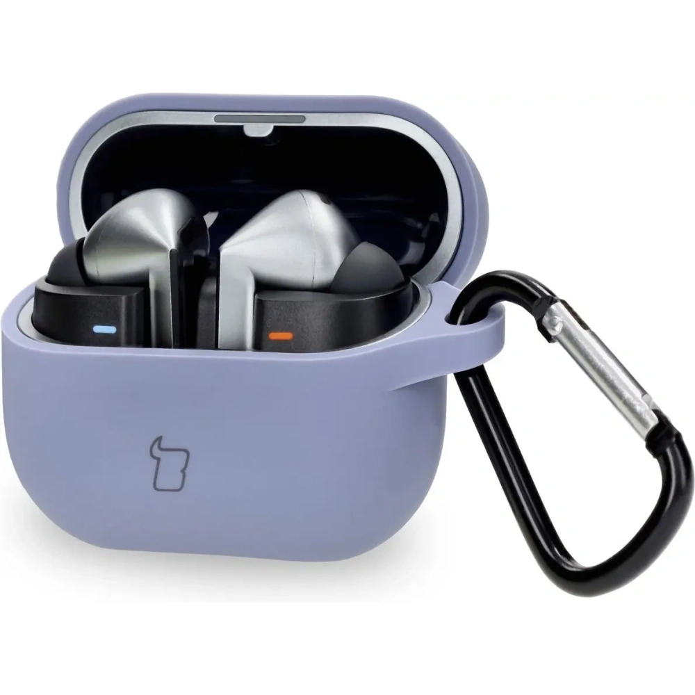 Silikonowe etui z karabińczykiem Bizon Case Headphone Silicone do Samsung Galaxy Buds 3 / 3 Pro szare