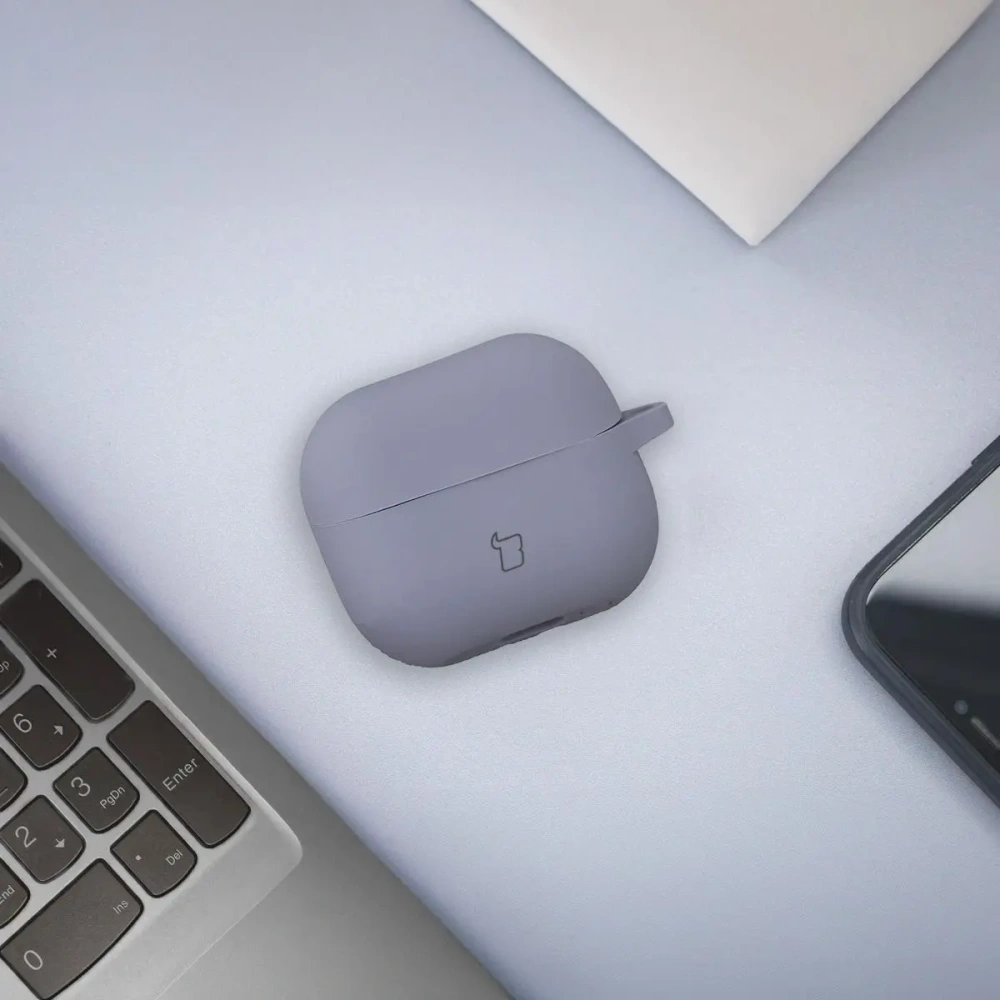 Silikonowe etui z karabińczykiem Bizon Case Headphone Silicone do Samsung Galaxy Buds 3 / 3 Pro szare