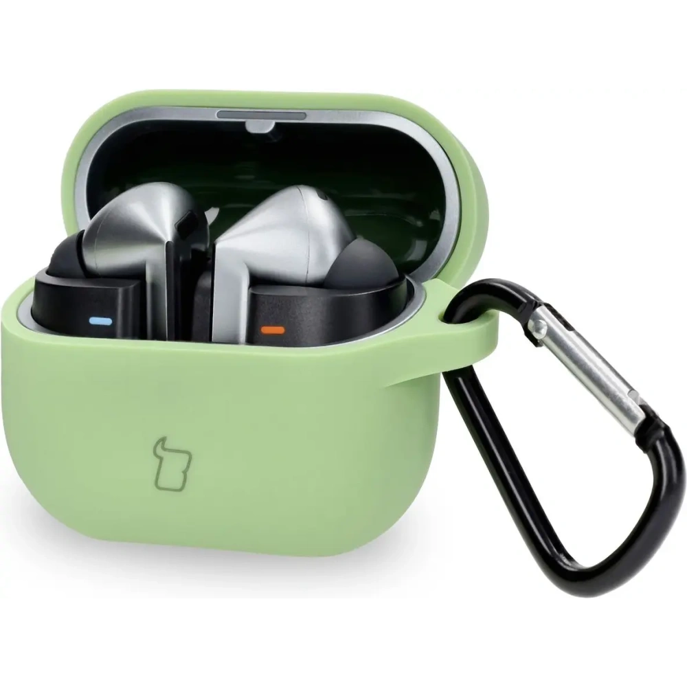 Silikonowe etui z karabińczykiem Bizon Case Headphone Silicone do Samsung Galaxy Buds 3 / 3 Pro jasnozielone