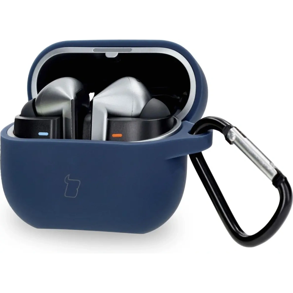 Silikonowe etui z karabińczykiem Bizon Case Headphone Silicone do Samsung Galaxy Buds 3 / 3 Pro ciemnoniebieskie
