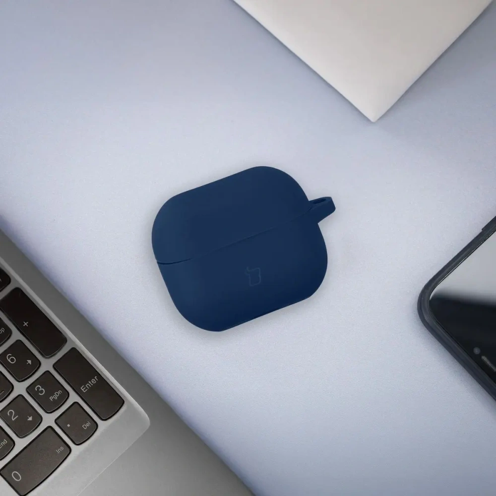 Silikonowe etui z karabińczykiem Bizon Case Headphone Silicone do Samsung Galaxy Buds 3 / 3 Pro ciemnoniebieskie