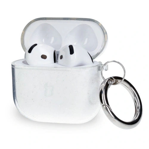 Kup Elastický obal s karabinou Bizon Case Headphone Clear pro Apple AirPods 4 průhledný s třpytkami - BIZ8024 - {ean13} - Sklep Home Screen