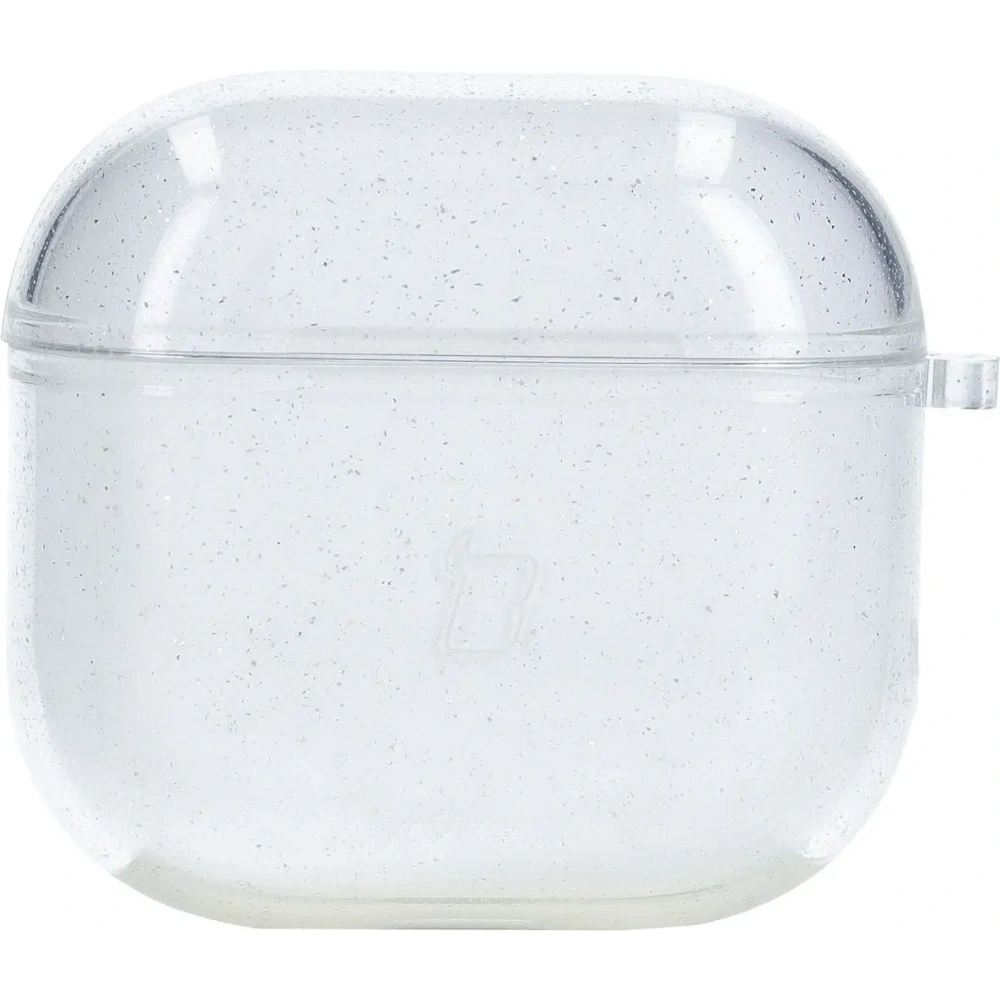 Elastyczne etui z karabińczykiem Bizon Case Headphone Clear do Apple AirPods 4 przezroczysto-brokatowe