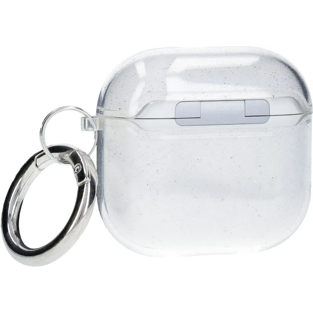 Elastyczne etui z karabińczykiem Bizon Case Headphone Clear do Apple AirPods 4 przezroczysto-brokatowe