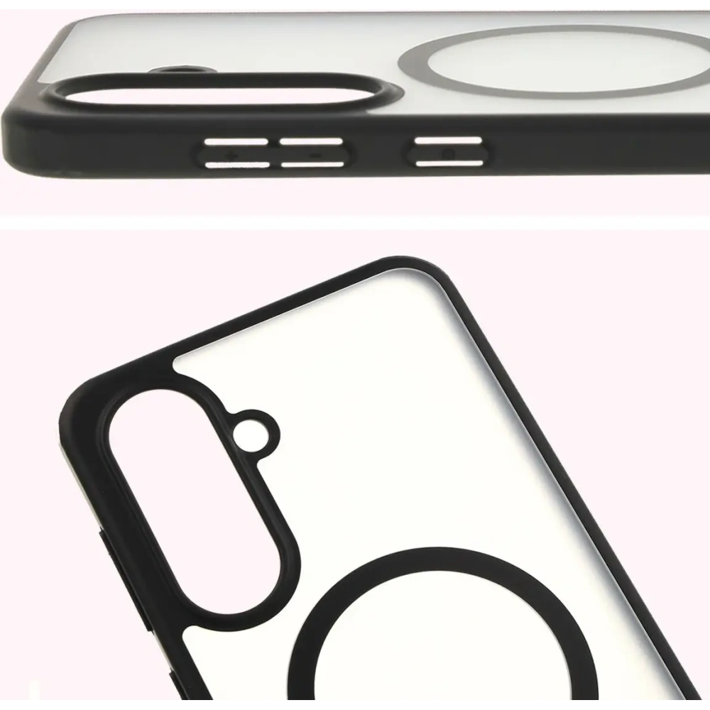 Etui z pierścieniem magnetycznym Bizon Case MatteO do Samsung Galaxy A36 5G półprzezroczyste z czarną ramką