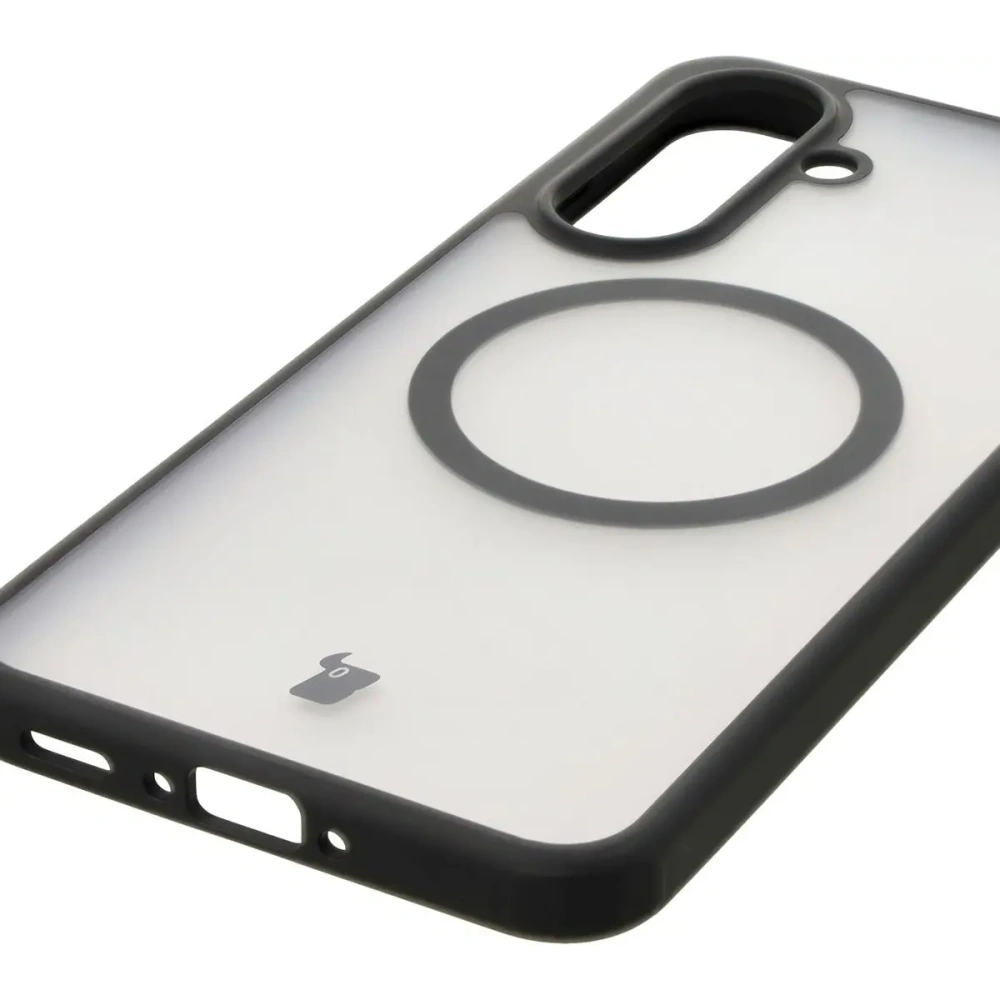 Etui z pierścieniem magnetycznym Bizon Case MatteO do Samsung Galaxy A36 5G półprzezroczyste z czarną ramką