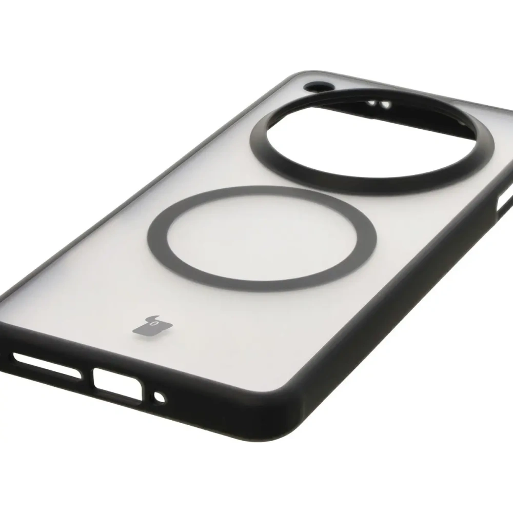 Etui z pierścieniem magnetycznym Bizon Case MatteO do Oppo Find X8 Pro półprzezroczyste z czarną ramką