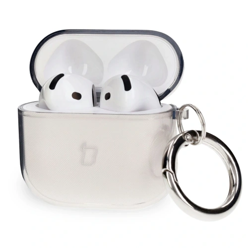 Kup Elastické pouzdro s karabinou Bizon Case Headphone Clear pro Apple AirPods 4 průhledně-černé - BIZ8029 - {ean13} - Sklep Home Screen