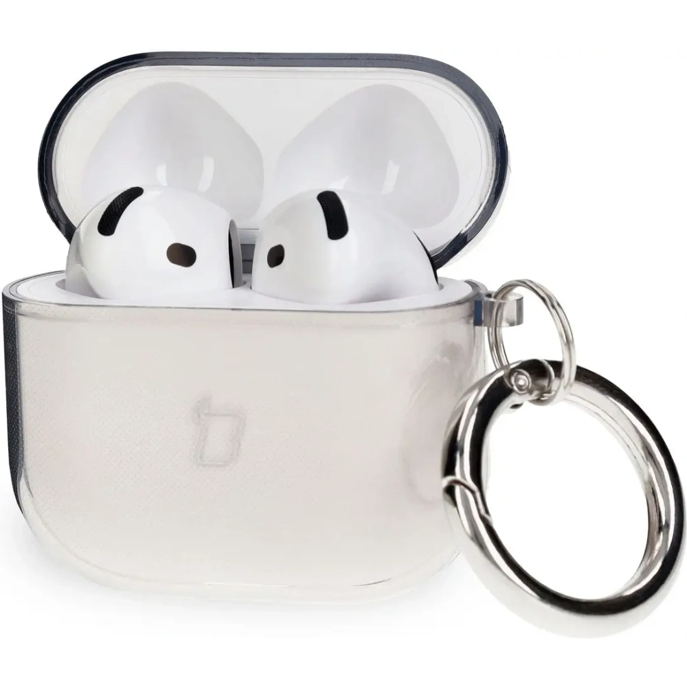 Elastyczne etui z karabińczykiem Bizon Case Headphone Clear do Apple AirPods 4 przezroczysto-czarne