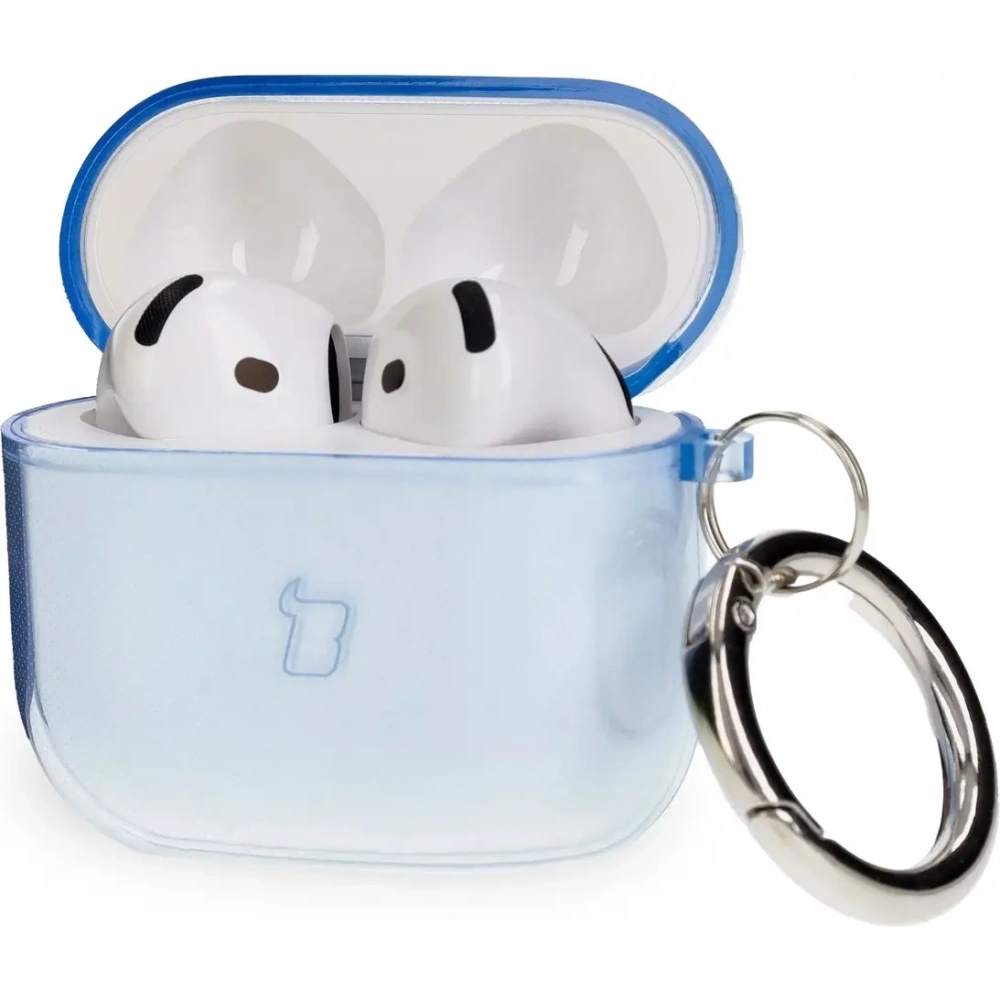 Elastyczne etui z karabińczykiem Bizon Case Headphone Clear do Apple AirPods 4 przezroczysto-niebieskie