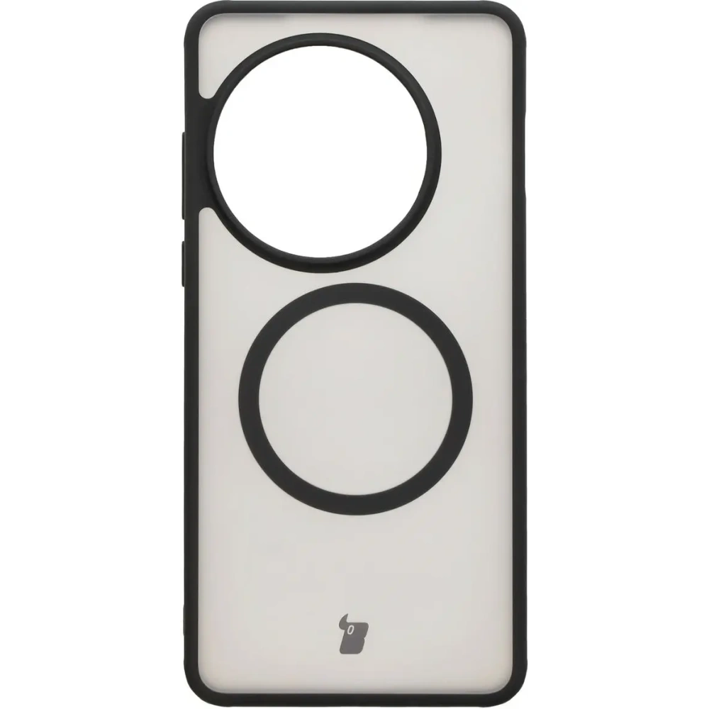 Etui z pierścieniem magnetycznym Bizon Case MatteO do OnePlus 13 półprzezroczyste z czarną ramką