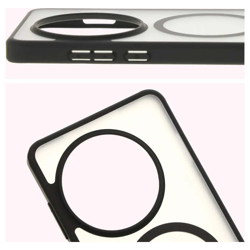 Etui z pierścieniem magnetycznym Bizon Case MatteO do OnePlus 13 półprzezroczyste z czarną ramką