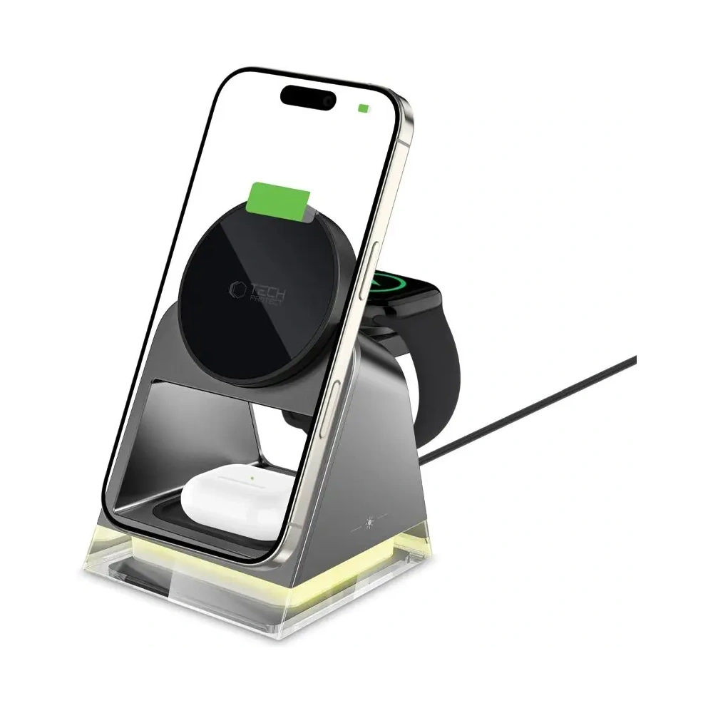 Ładowarka bezprzewodowa Tech-Protect QI15W-A43 3in1 Magnetic MagSafe Wireless Charger Black