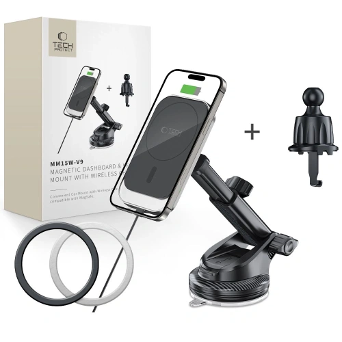 Buy Tech-Protect MM15W-V9 Magnetic MagSafe Dashboard & Vent Car Mount Wireless Charger 15W Black - THP3699 - {ean13} - Home Screen Store Europe