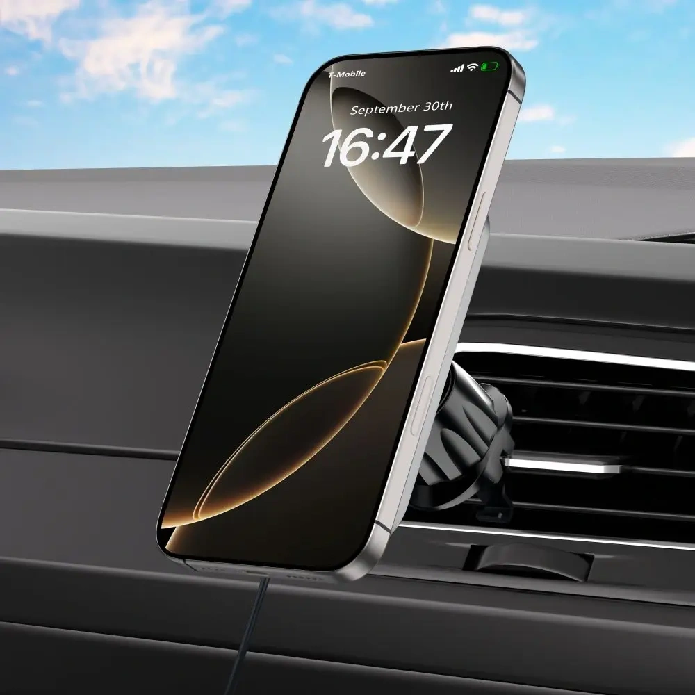 Uchwyt samochodowy na kokpit / do kratki z ładowarką bezprzewodową Tech-Protect MM15W-V9 Magnetic MagSafe Dashboard & Vent Car Mount Wireless Charger 15W Black