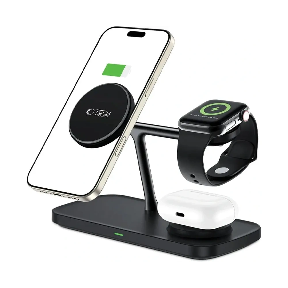 Ładowarka bezprzewodowa Tech-Protect QI15W-A45 3in1 Magnetic MagSafe Wireless Charger Black