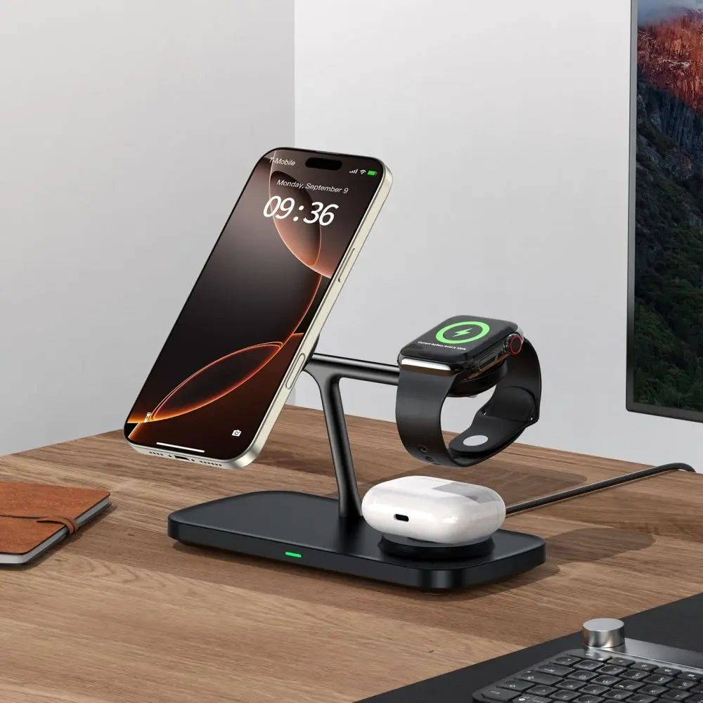 Ładowarka bezprzewodowa Tech-Protect QI15W-A45 3in1 Magnetic MagSafe Wireless Charger Black