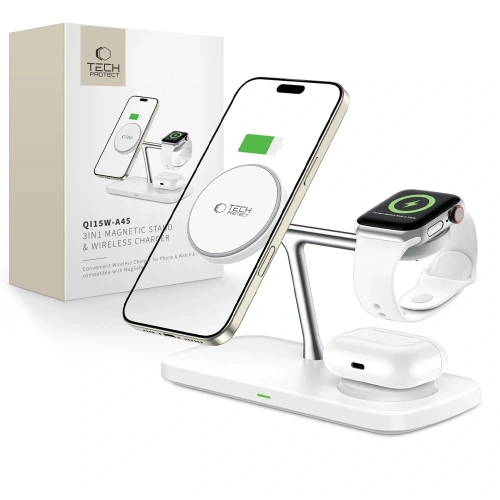 Kup Tech-Protect QI15W-A45 3in1 Magnetic Încărcător Wireless MagSafe Alb - THP3733 - {ean13} - Sklep Home Screen