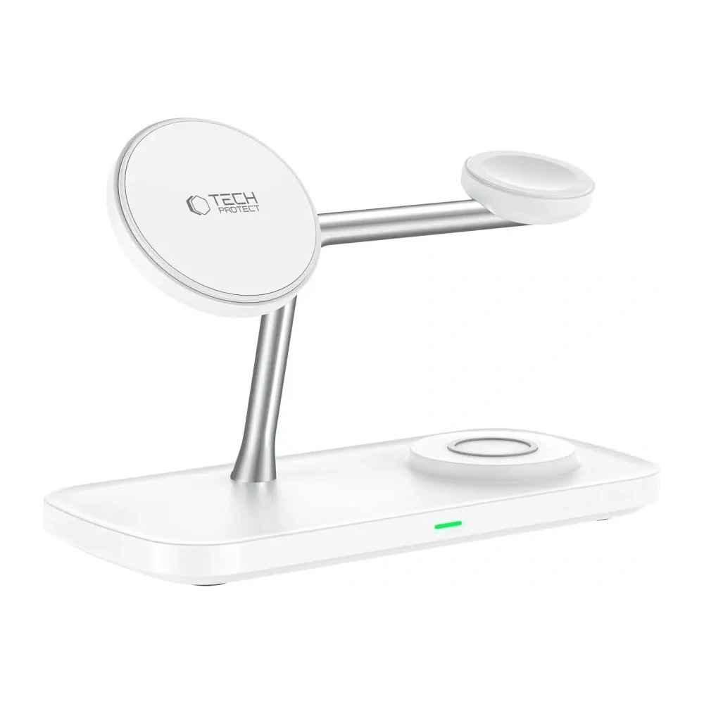 Ładowarka bezprzewodowa Tech-Protect QI15W-A45 3in1 Magnetic MagSafe Wireless Charger White