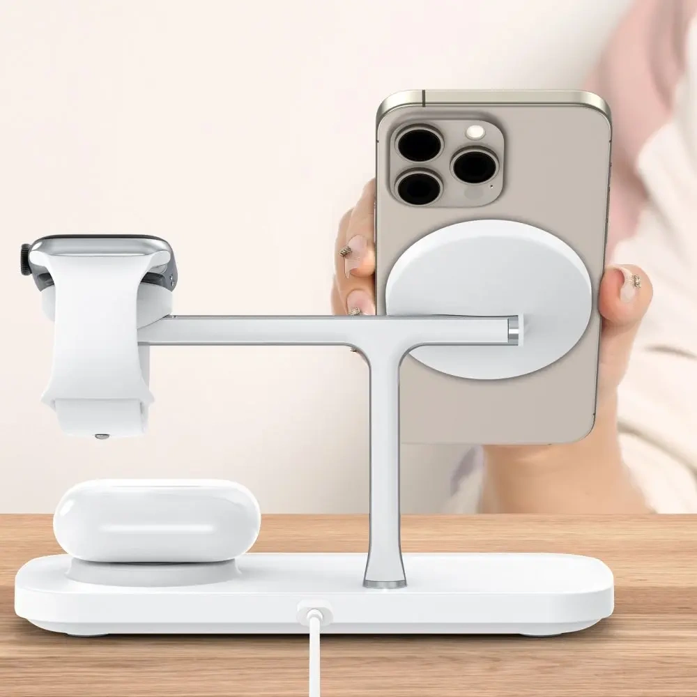 Ładowarka bezprzewodowa Tech-Protect QI15W-A45 3in1 Magnetic MagSafe Wireless Charger White