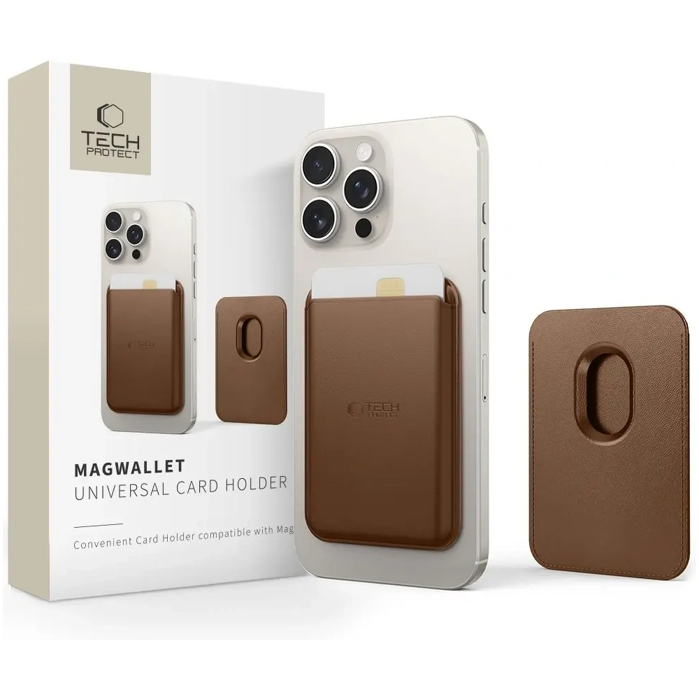 Magnetyczne etui na karty Tech-Protect MagWallet MagSafe Universal Magnetic Card Holder Brown