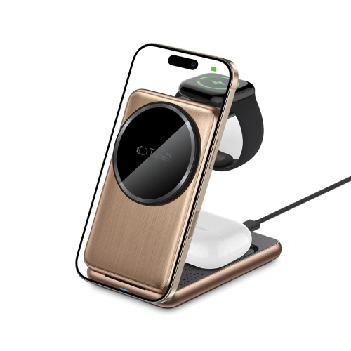 Kup Ładowarka bezprzewodowa Tech-Protect QI15W-A42 3in1 Magnetic MagSafe Wireless Charger Desert Gold - THP3738 - {ean13} - Sklep Home Screen