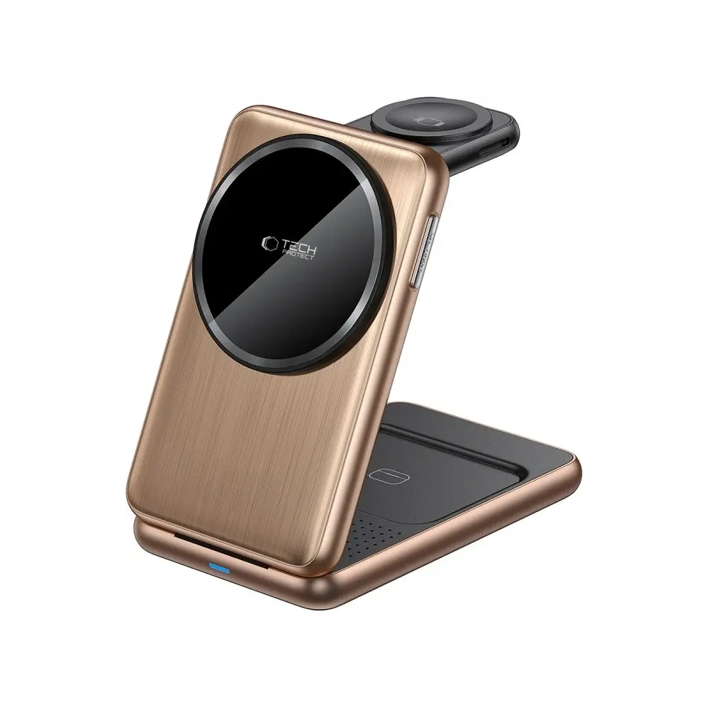 Ładowarka bezprzewodowa Tech-Protect QI15W-A42 3in1 Magnetic MagSafe Wireless Charger Desert Gold